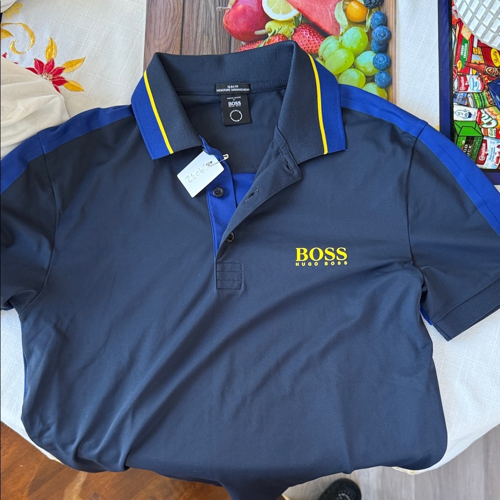 Boss Dark Blue Polo with Yellow Highlights